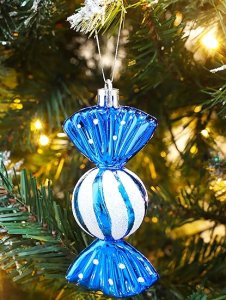 Pack of 5-110mm Large Sweet Shaped Baubles - Shiny & Glitter Decorated - Christmas Baubles Royal Blue