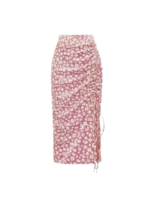 Floral Drawstring Ruched Midi Skirt: Effortless Spring & Summer Style