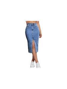 High-Rise Split Hem Denim Skirt