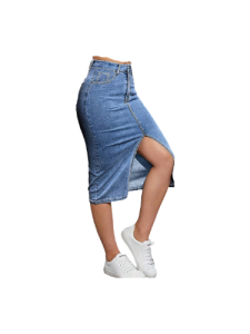 High-Rise Split Hem Denim Skirt