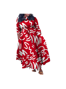 Plus Size All Over Print Tie Waist Dress, Elegant 3/4 Sleeve Dress For Spring & Summer, Women's Plus Size Clothing