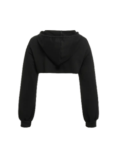 Solid Dipped Hem Drawstring Hoodie, Casual Long Sleeve Crop Sweatshirt, Women's Clothing