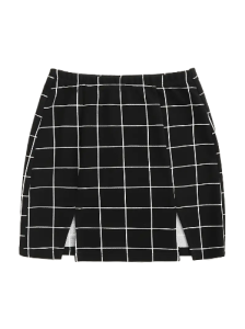 Plaid Print Split Hem Mini Skirt, Casual Slim Skirt For Spring & Summer, Women's Clothing