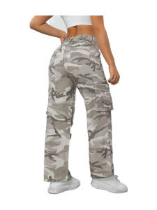 Women's High-Waist Non-Stretch Light Camouflage Cargo Denim Pants, Casual Style, With Pockets Jeans(Gray)