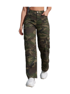 Camo Flap Pockets Straight Jeans, Loose Fit Y2K Style Cargo Pants, Women's Denim Jeans & Clothing
