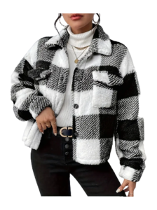 Plaid Pattern Faux Fur Coat, Casual Long Sleeve Outwear For Fall & Winter, Women's Clothing
