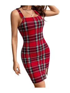 Plaid Print Split Hem Tank Dress, Vintage Sleeveless Dress For Spring & Summer