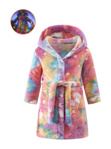 Girl's Night Light Cute Pony Print Plus Velvet Thickened Warm Hooded Bathrobe With Belt For Daily Wearing