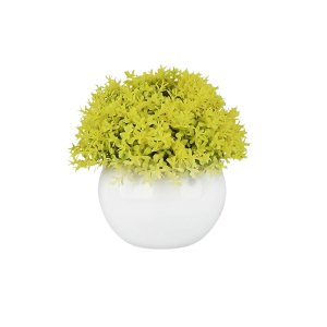 Lush Green-Yellow Bushy Artificial Plant in White Clay Pot