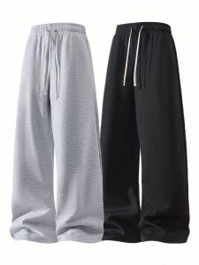 Secret Shield 2-Piece Men's Lightweight Drawstring Joggers - Soft Knit, Straight Leg Pants in Heather Gray & Dark Gray
