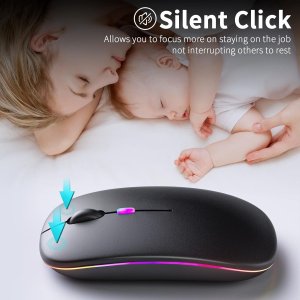 Wireless Rechargeable Mouse with RGB LED, 3 DPI Modes (800-1600), USB-C Charging, ABS Shell, Bluetooth/2.4G